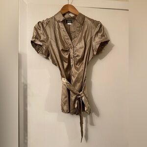 DOTS button down short sleeve puff sleeve vintage‎ top size small